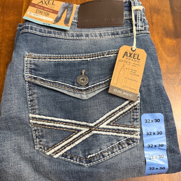 Axel Brand Mens Slim Boot Stretch Jeans Medium Wash Blue 32x30 (34x30) AXMB0109 - Picture 2 of 8